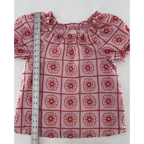 Crewcuts Girls Pink & Red Floral Embroidered Puff Sleeve Lined Blouse Size XL - Picture 9 of 10